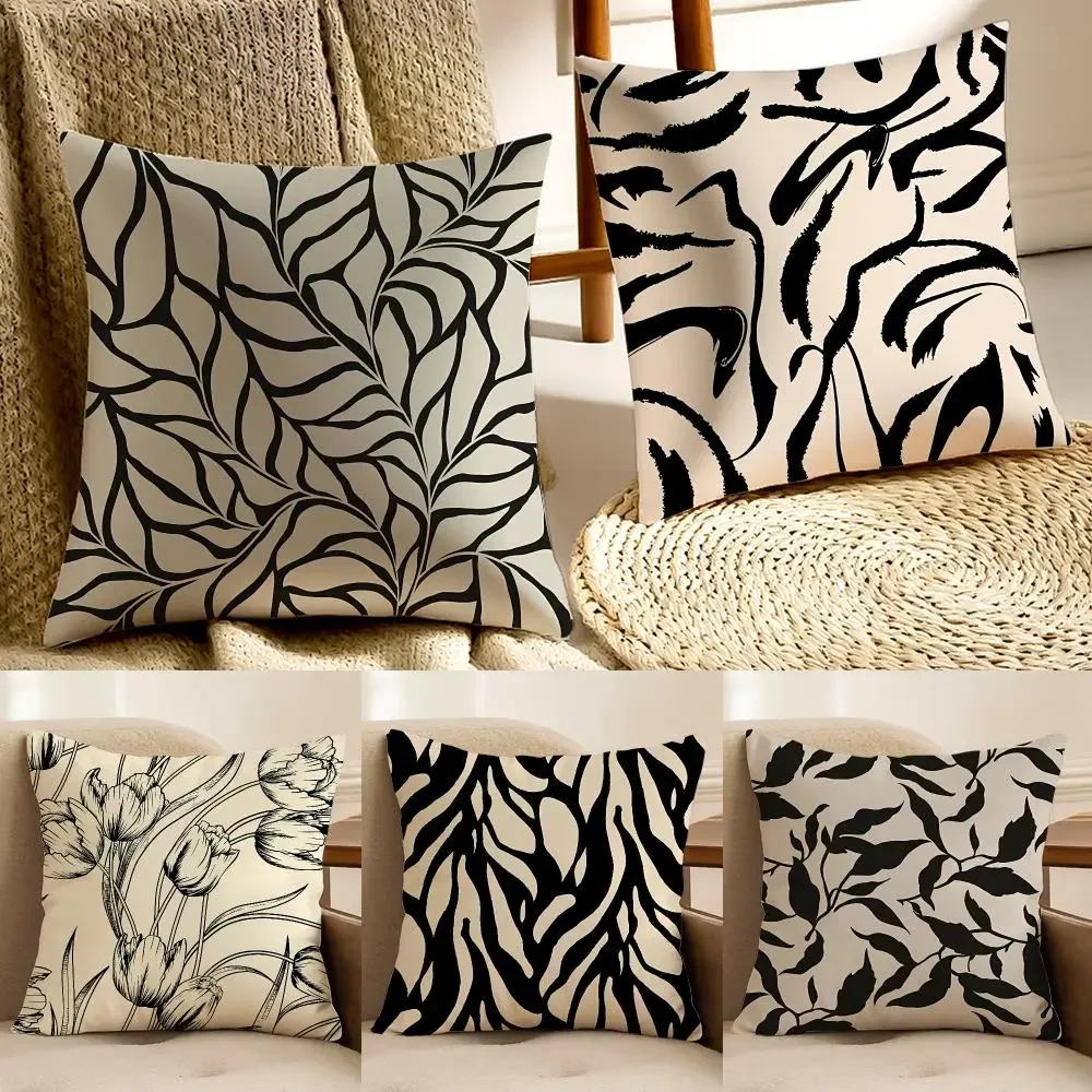 Minimalist design Simple black patterns Cushion Cover Faux fur decorative Dark academia style Cat scratching post Rustic Spa