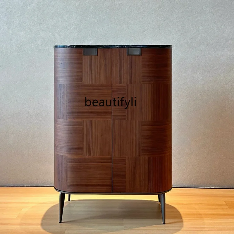 

Italian black walnut side, modern, storage, standing cabinet entrance, arc wine cabinet