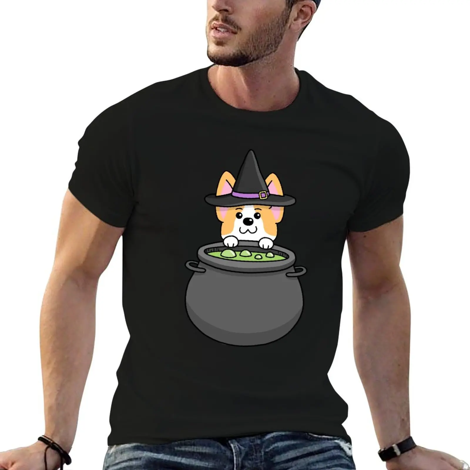 Corgi Wizard Witch Cauldron Potion T-Shirt anime clothes designer shirts plus size clothes mens t shirt