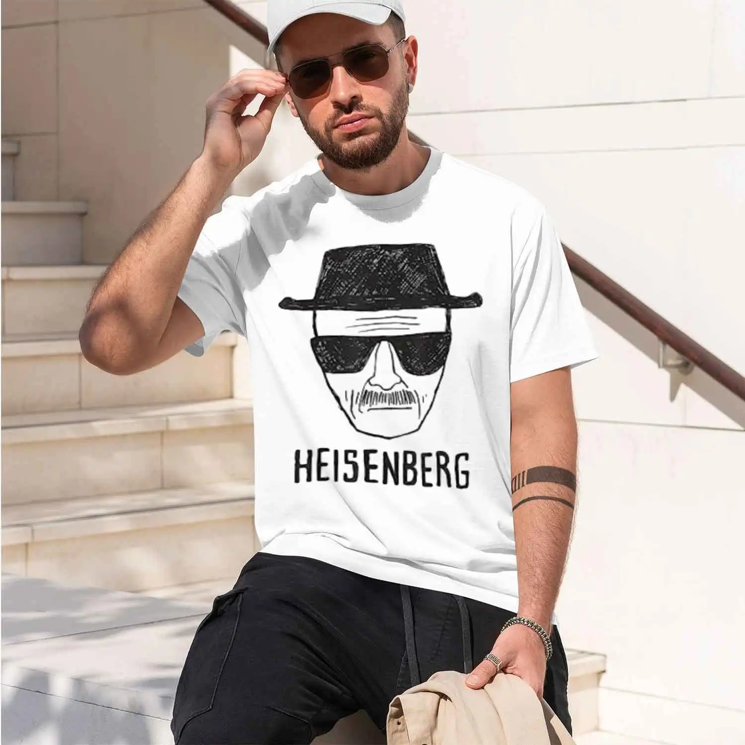 2026 New Model Periodic Square T-Shirt I Am The One Who Knocks Blue Hue Portrait Tee Funny Heisenberg Desert Outline Tops
