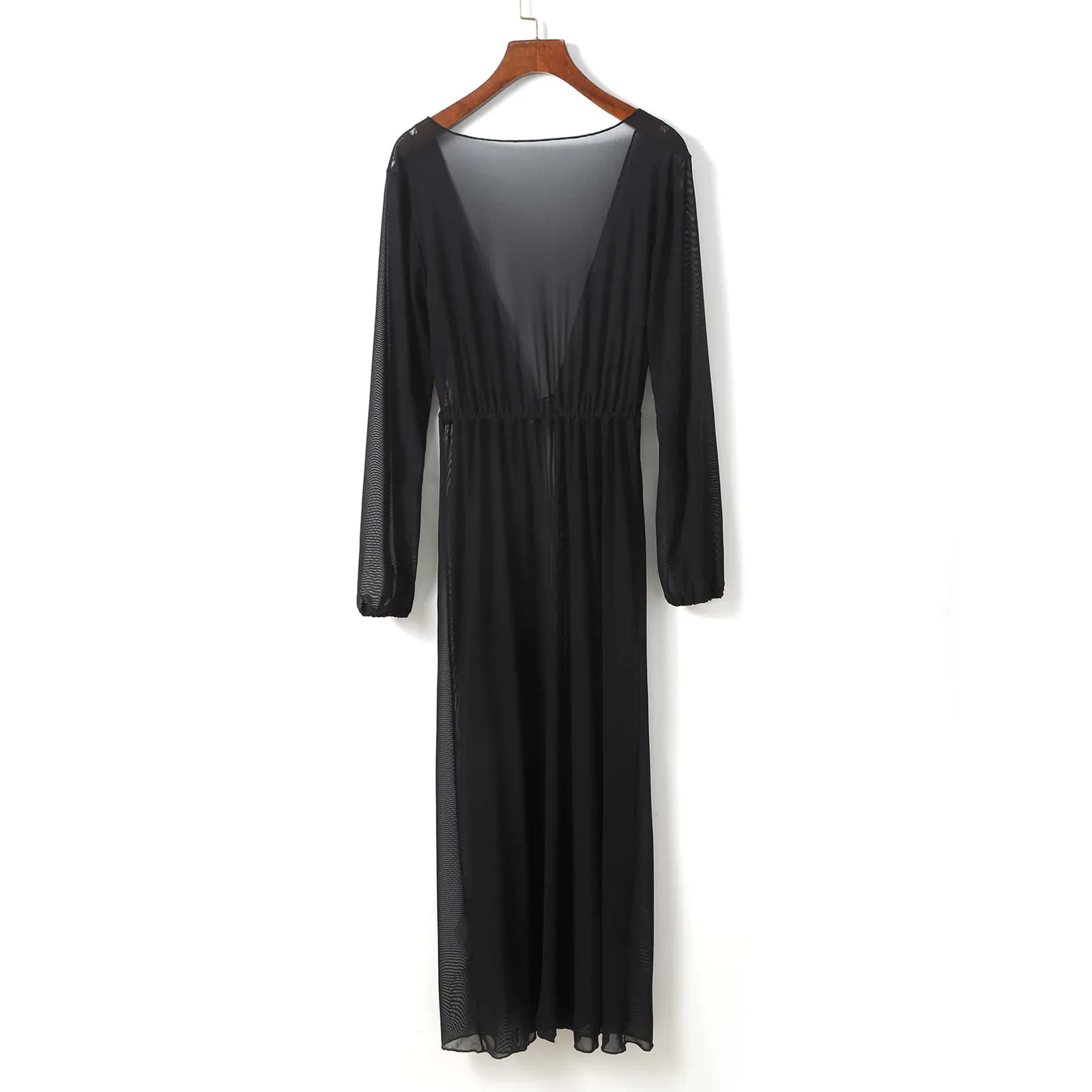 Robe de plage longue en maille noire, sexy, décontractée, élégante, grande taille, vêtements pour la plage