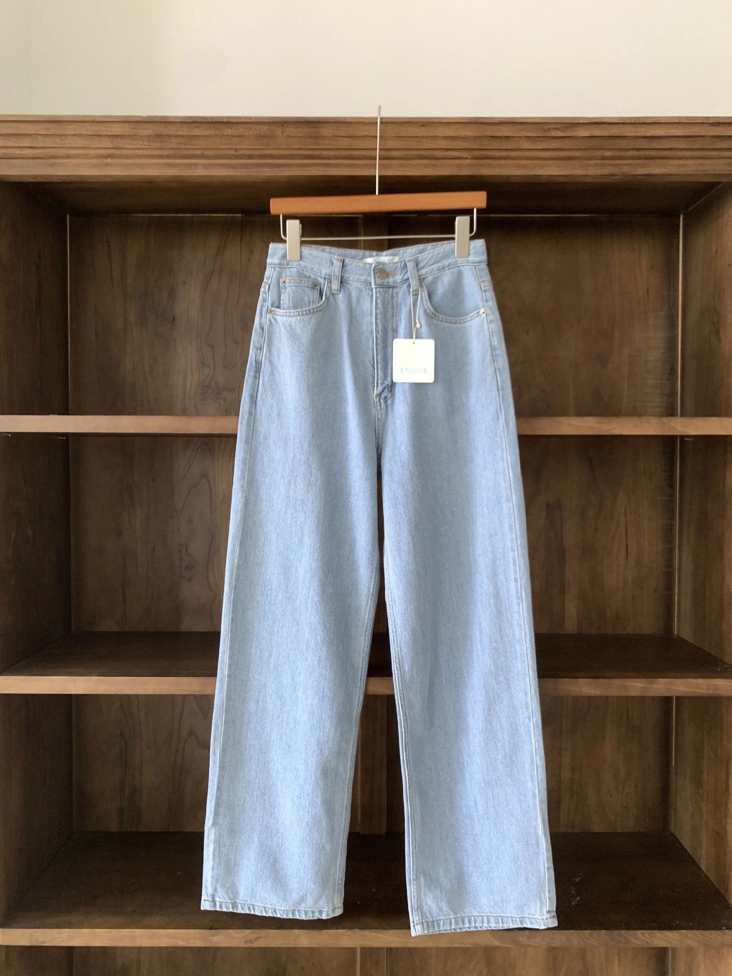 Minceur taille haute coupe ample bleu clair américain Sle Denim jean PREON travail décontracté taille haute jambe large coupe droite jean