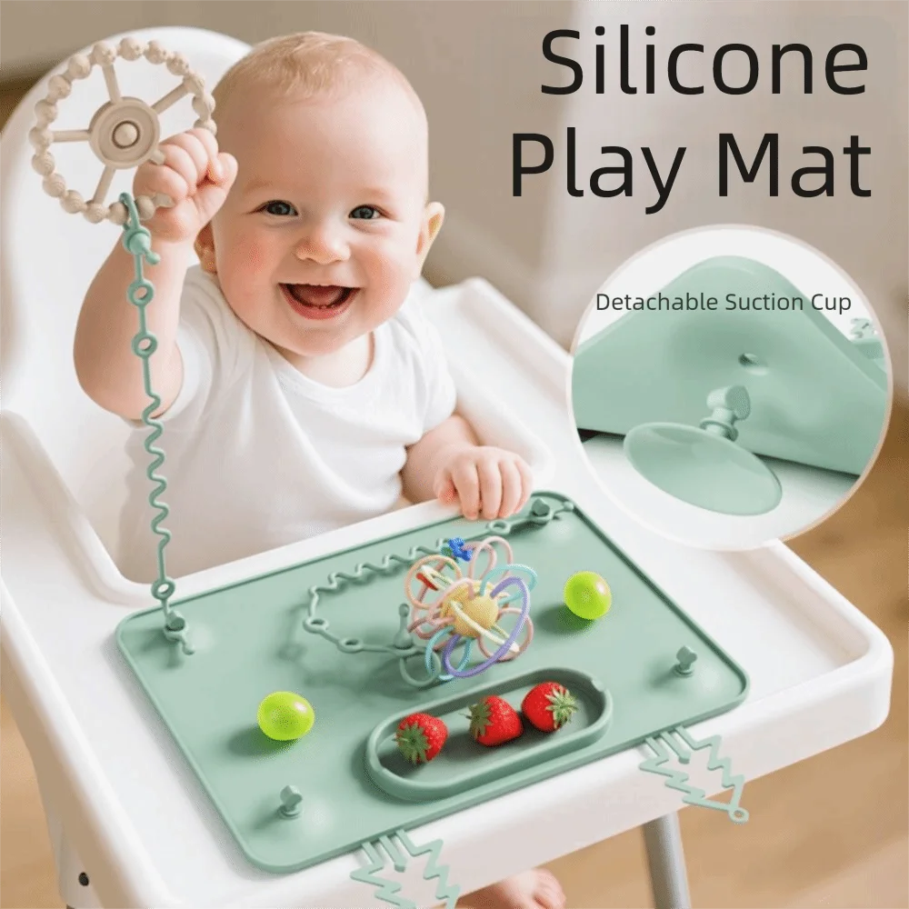 Non-Slip Silicone Placemat Roll Up Anti-Dirty Surface Baby Feeding Mat Multi-functional Detachable Toddler Play Pad Infant Use