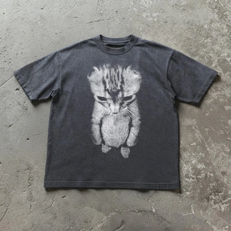 Standing Cat T shirt personality Clothes Year round clothing Oversized Couples Unisex Y2k Short Sleeves Classic high quality tee
