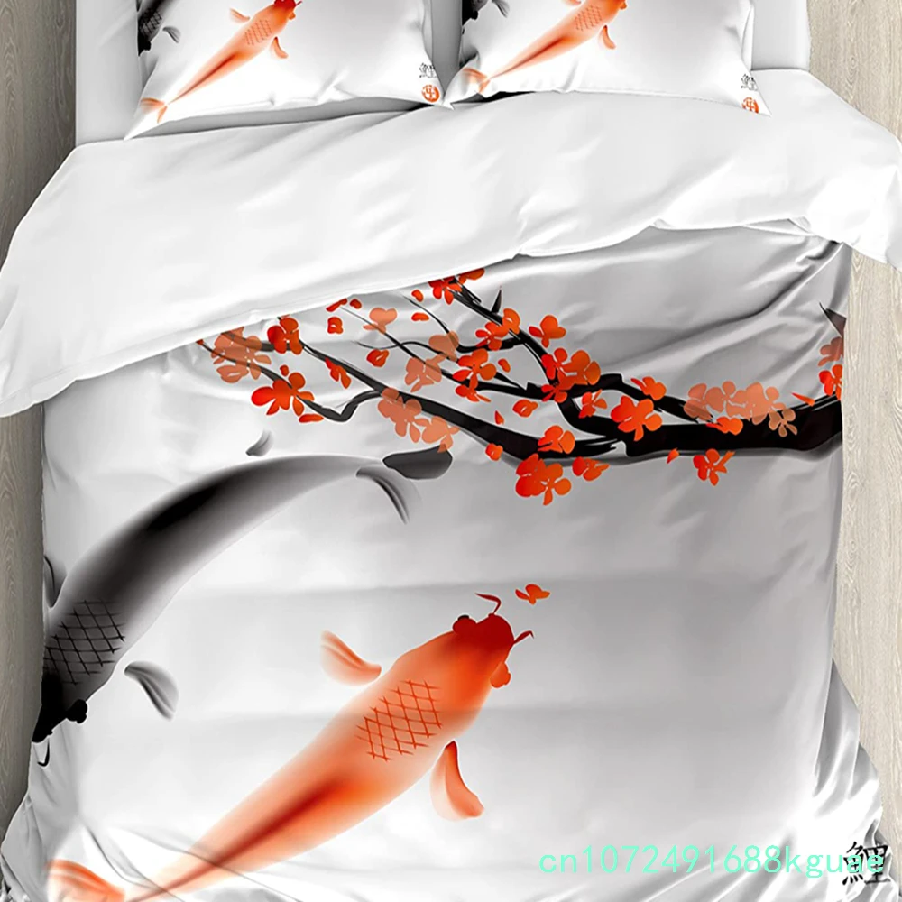 Mount Fuji Cherry Tree Pink Flowers 3pcs Bedding Set For Bedroom Double Bed Home Textile Duvet Cover Quilt Cover Pillowcase