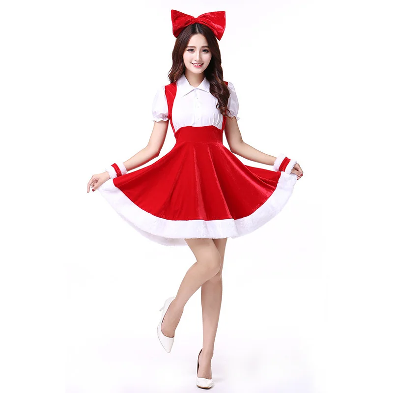 

Santa Claus Costume Christmas Fancy Dress Sexy Cute With Headwear Soft Velvet Costume Set For Cosplay Christmas Parties