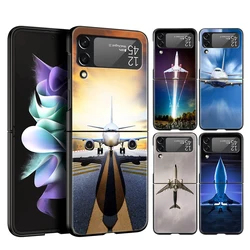 Aircraft Plane Airplane Hard PC Phone Case For Samsung Galaxy Z Flip 6 5 4 Black ShockProof Cover for Samsung Z Flip 3 Shell Bag