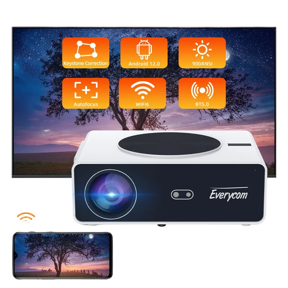 28000 Lumens Projector Everycom Q10W Max Smart Wireless LCD Projector 4K Projector