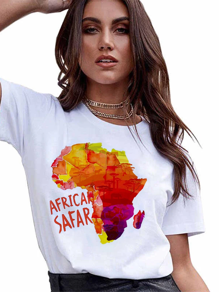 Women Vintage Clothes Short Sleeve Cartoon Africa Funny Summer Camisetas De Mujer Tees Clothing Female Tops T Shirt T-Shirt