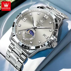 OLEVS Men's Watches Business Quartz Watch For Men Date Moon-Phase Wristwatch 2025 New Luxury Fashion Watch Waterproof 2956