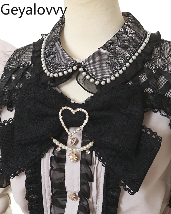 Mines japoneses nuevos, camisa de manga corta con cuello de perlas y hombros descubiertos, bonito y dulce lazo grande, novedad de verano, camisas blancas, blusa Liz para mujer