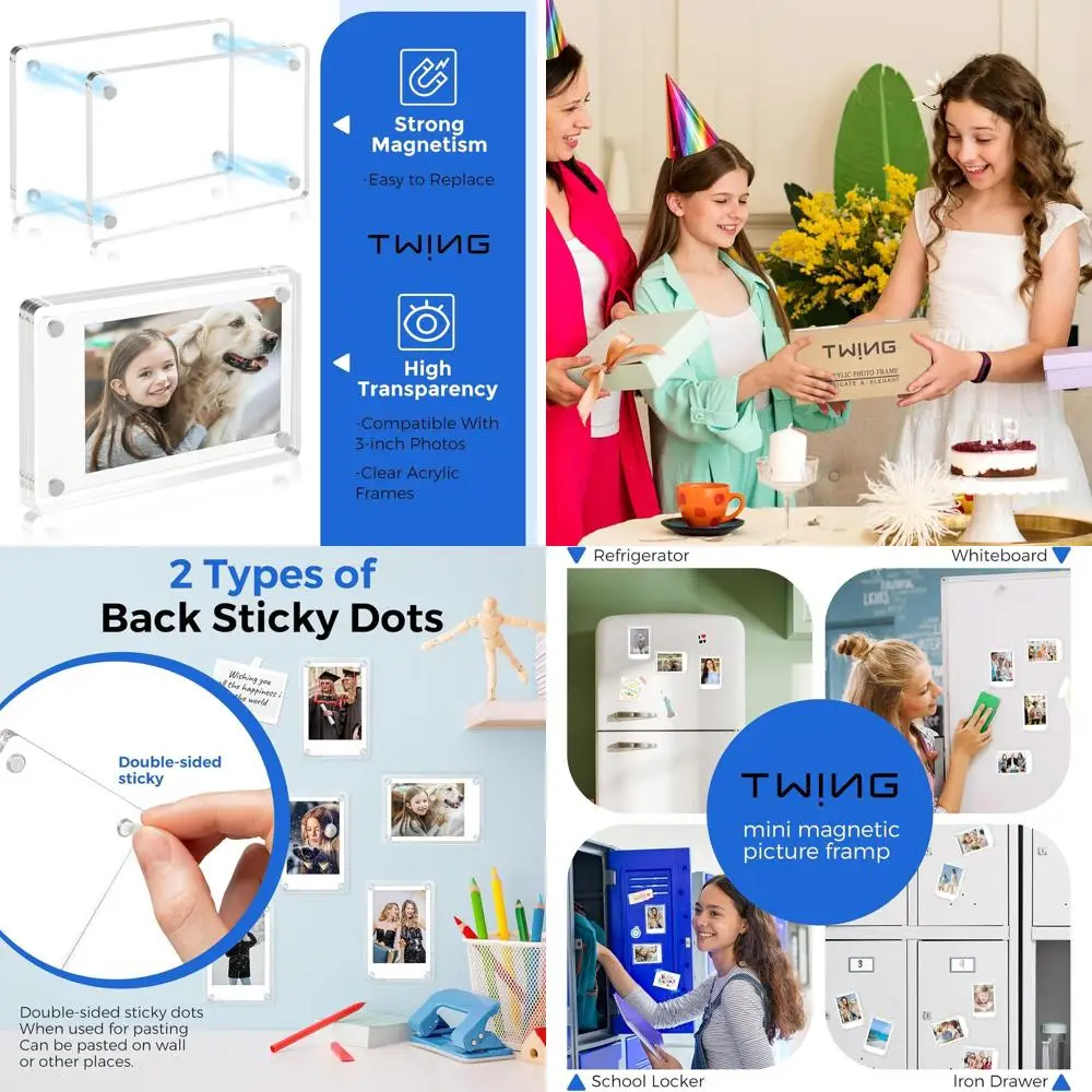 

Pack of 432 Clear Acrylic Magnets for Photo Display, Double-Sided, Suitable for Instax Mini and Polaroid Photos, 2.4 x 3.5 inche