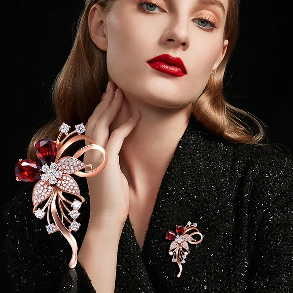 

Fashion crystal flower brooch for Women Exquisite Luxury Inlaid zircon ladies brooches Suit pins Clothing catwalk accessories