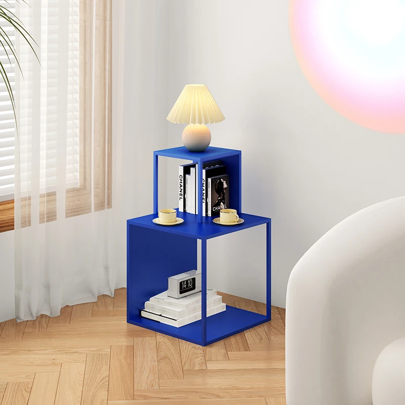 Klein blue floor-to-ceiling shelf bookshelf small bookcase living room corner light luxury edge table coffee table