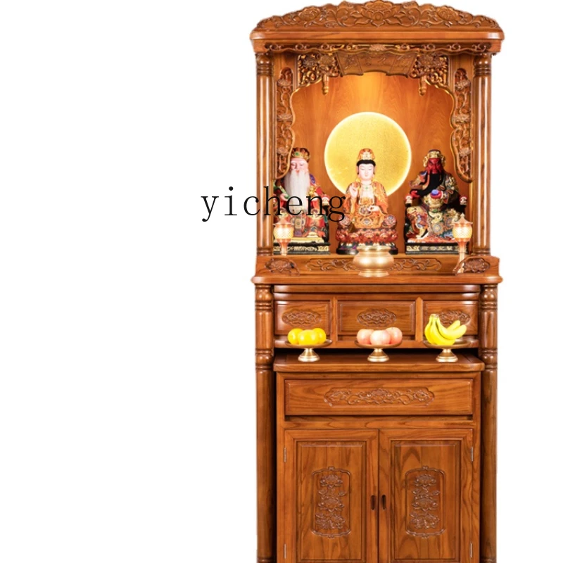 

ZC Altar Cabinet Buddha Statue Cabinet Shrine Solid Wood Buddha Shrine New Chinese Style Clothes Closet Worship Table