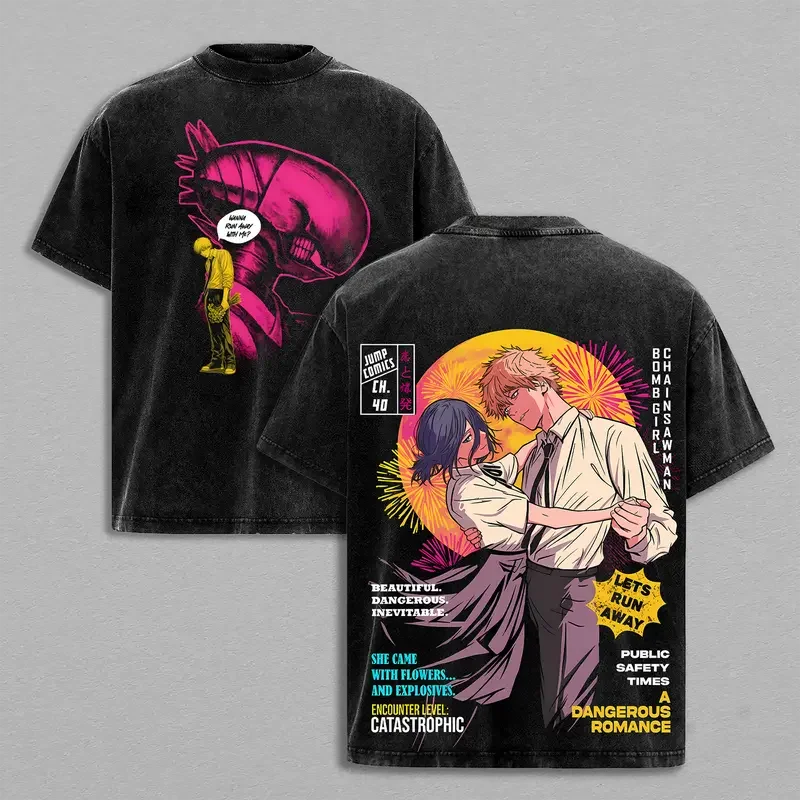 

Anime Chainsaw Man Denji Rze Graphic T Shirt Men Women Couple Clothing Casual Cotton Tshirt Vintage Washed T-shirt Harajuku Tops