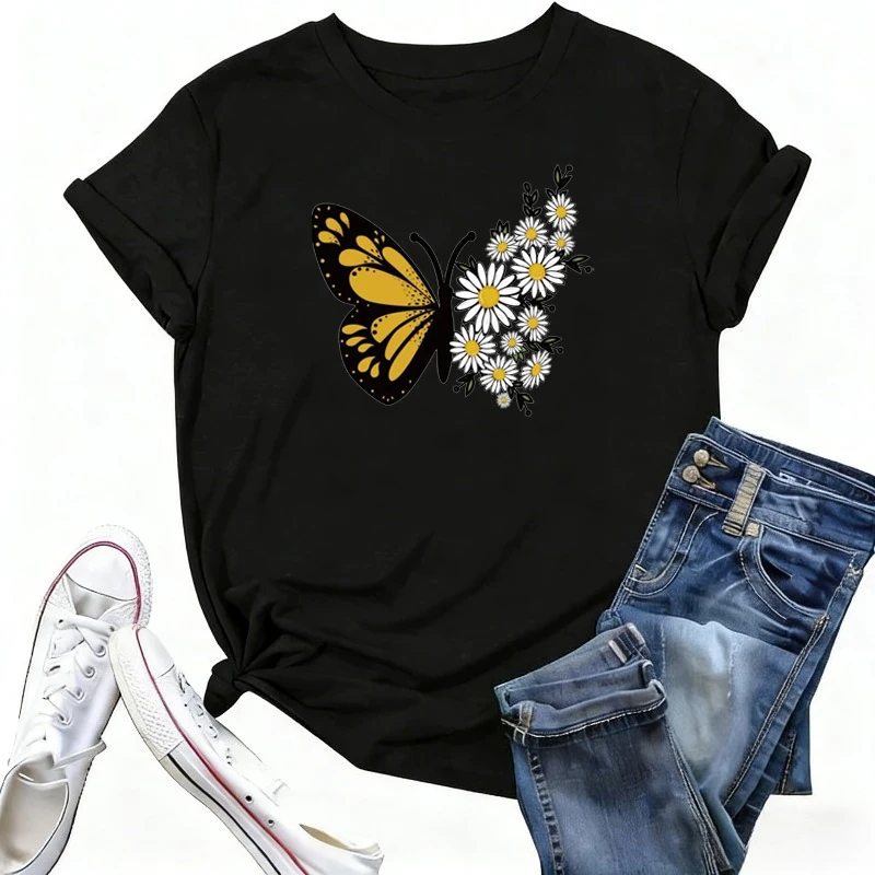 Daisy Flowers Shirt Floral Design Daisy Graphic T Shirt С Принтом Folk Art Shirt Women TShirt Mujer Camisa Feminina Kleding