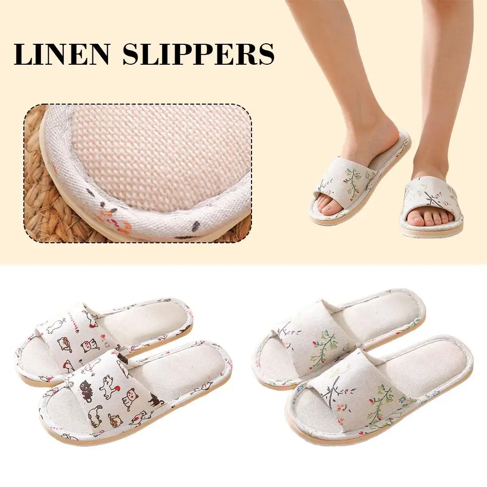 Women Flax Slippers Home Slippers Linen Summer Lightweight Flat Sandal Breathable Comfortable Non-Slip Slides Indoor Men Slipper