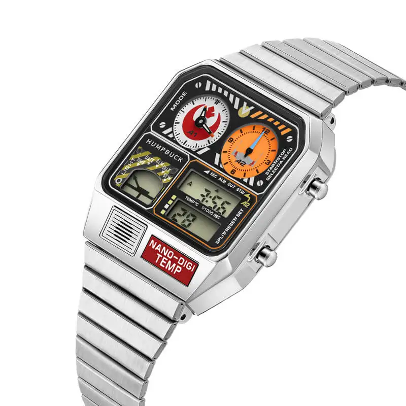 ساعة يد HUMPBUCK DIGITEMP كاجوال مقاومة للماء موديل رياضي مع ضوء LED وكرونوغراف ثانية 1/1000