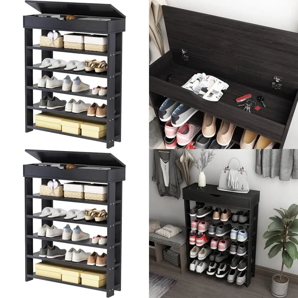

5-Tier Wooden Shoe Rack Organizer for Home, Black - Ideal for Entryway, Hallway, Closet, Living Room