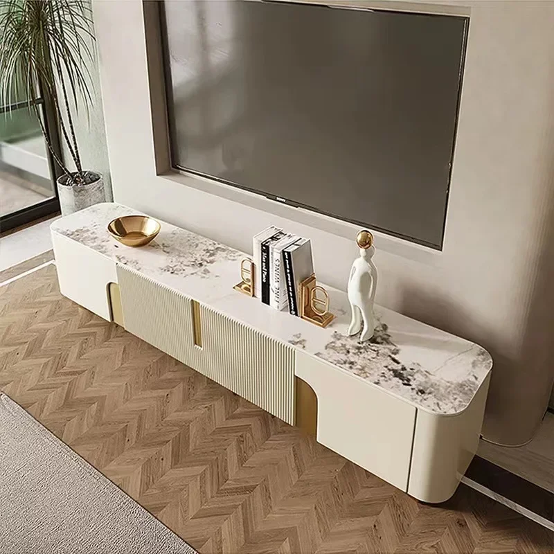 Light luxury rock panel TV cabinet coffee table living room 2025 new modern simple white small apartment high-end cabinet