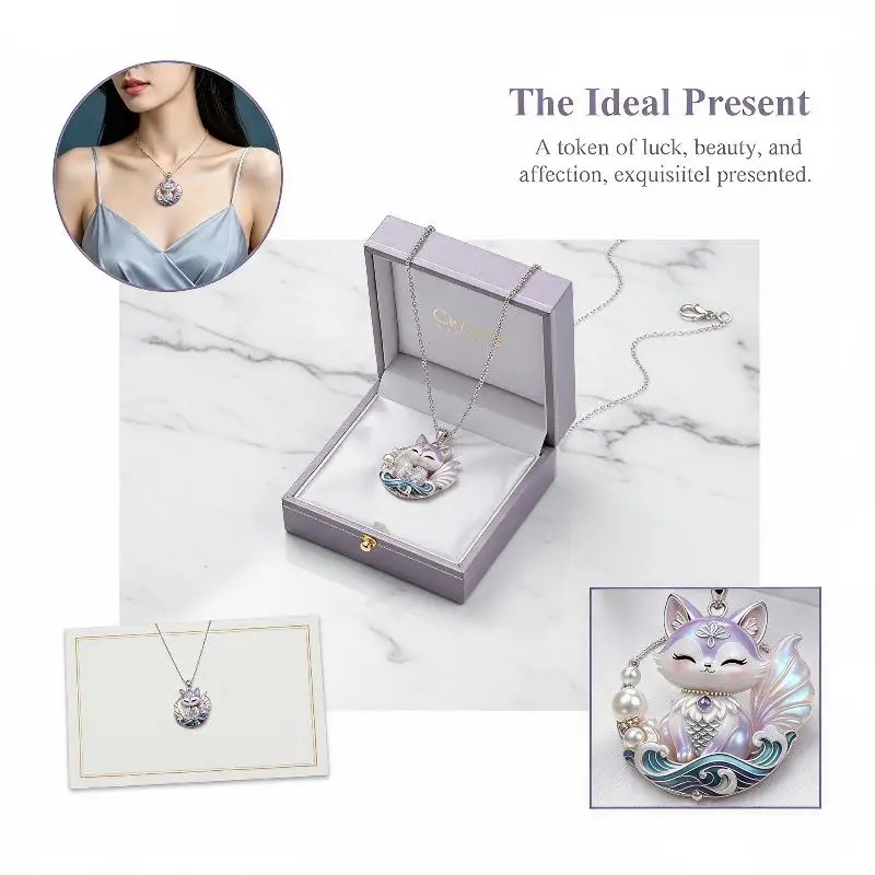 Chinese Mythology Nine-tailed Fox Enamel Pendant Necklace For Women Friends Trendy Exquisite Daily Wear Jewelry Gifts