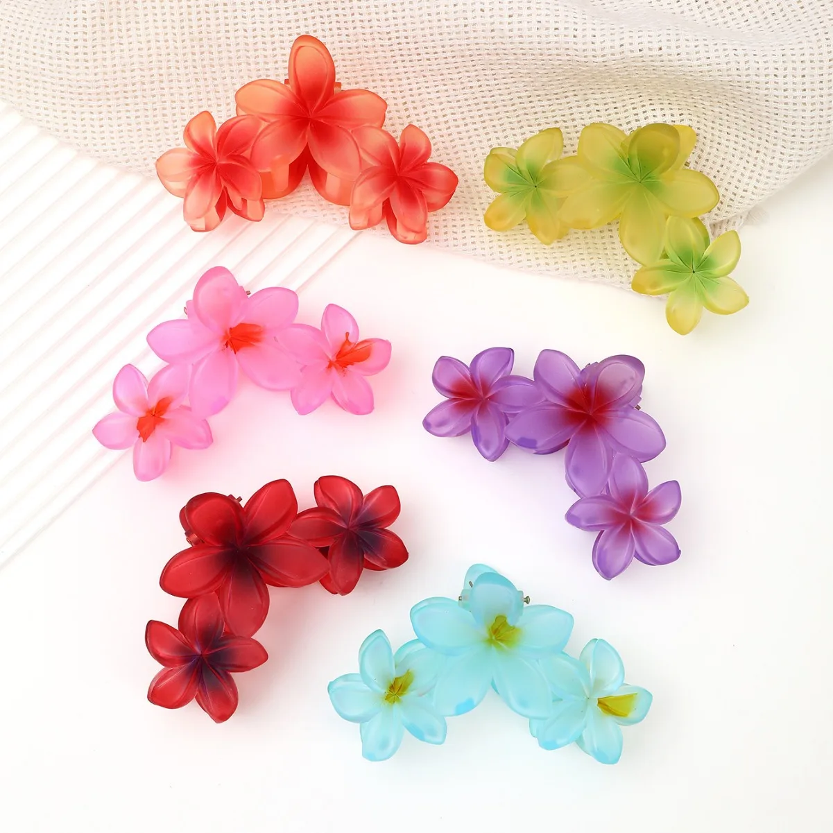 Fashion Gradient Jelly Colorful Big Flower Hair Clips Claw Hairpin For Women Girls Beach Vacation Bohemia Hairgrip Accessories