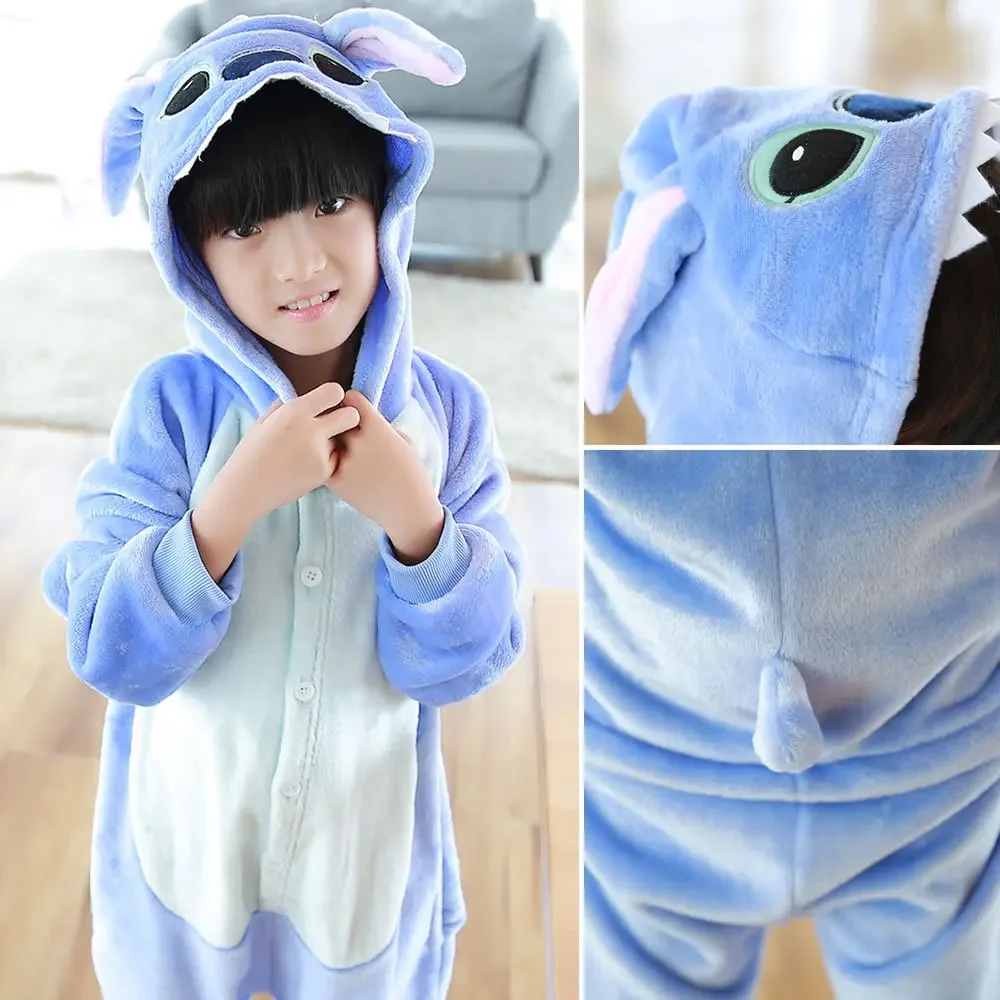 Disney-Costumes de cosplay CAN o Stitch pour enfants, combinaison Kigurumi, vêtements de détente à capuche pour enfants, vêtements d'Halloween pour garçons et filles