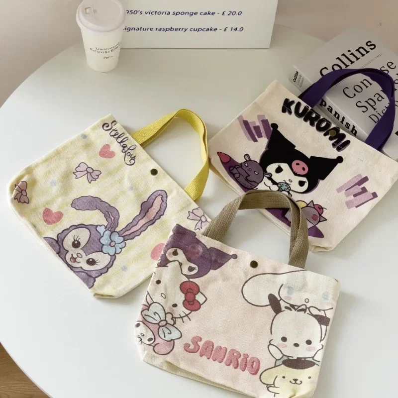 2024 New Sanrio Kuromi Storage Bag Cartoon Animation My Melody Pochacco Pattern Portable Canvas Student Casual Mini Handbag