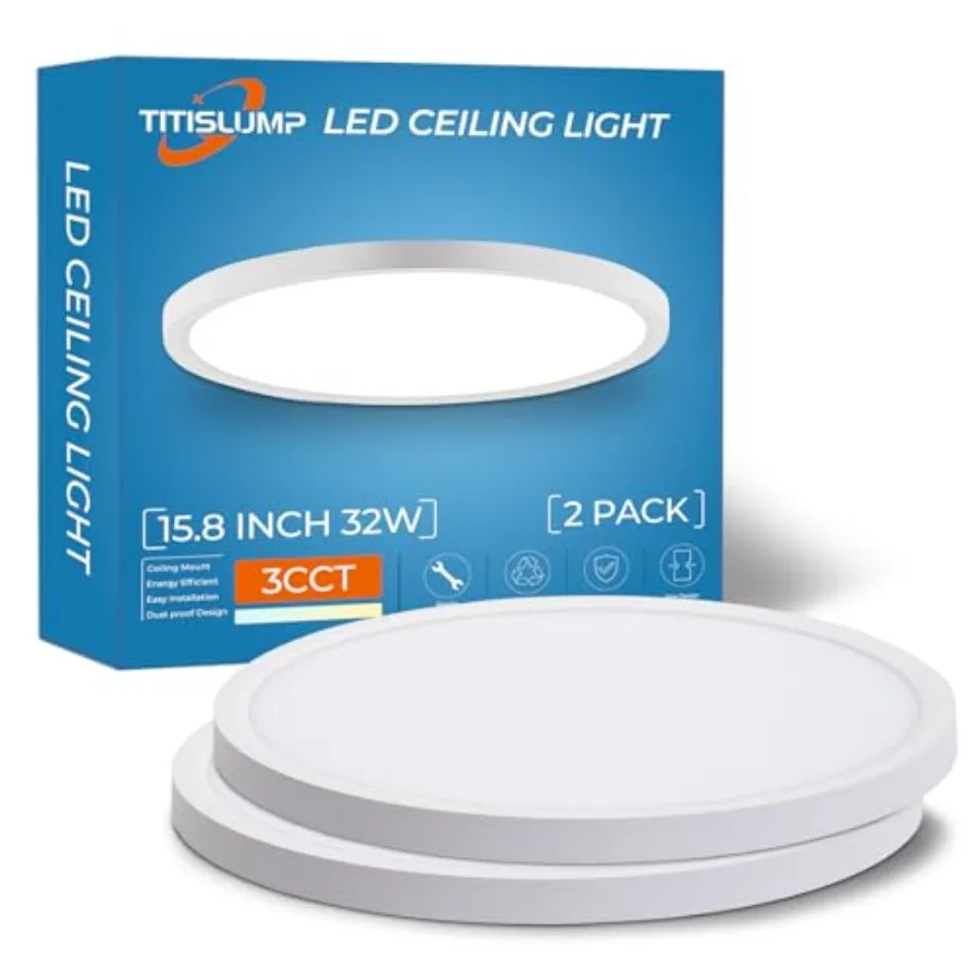 

15.8 Inch Dimmable Large LED Flush Mount Ceiling Light 2 Pack Low Profile Ceiling Light with 3 CCT 3000K/4000K/5000K 5%-100% Di