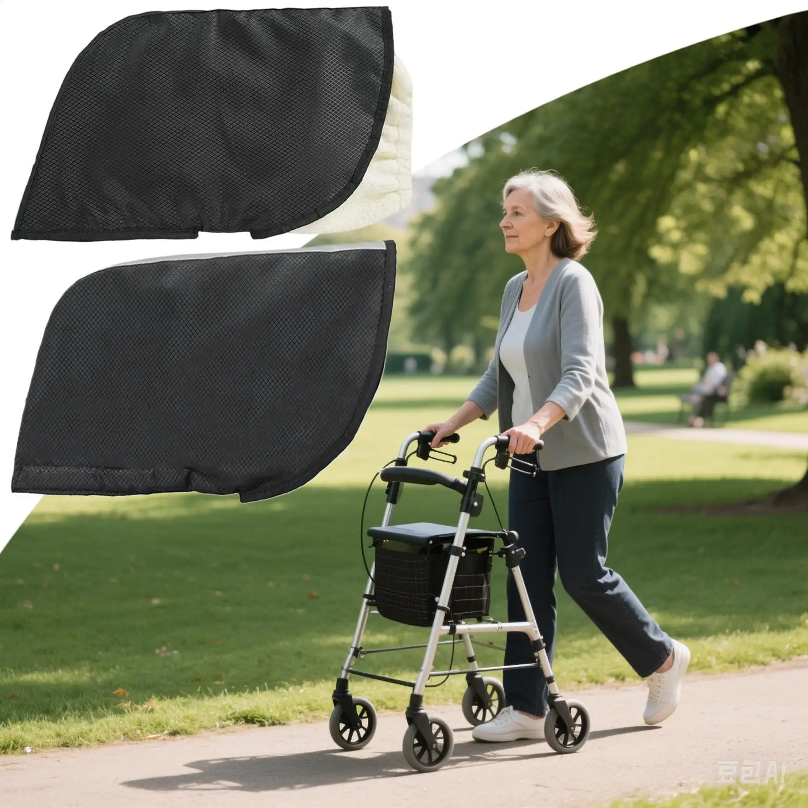 Handschuhe mit Rollator-Griff, thermisch, winddicht, wasserdicht, mit Samt gefüttert, Fahrradhandschuhe mit reflektierenden Streifen für Damen und Herren