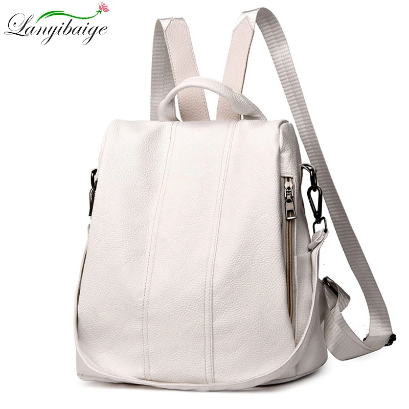 

Summer White Fashion PU Leather Anti-thief Backpack Large Capacity School Bag for Teenager Girls Multifunction Casual Sac a Dos