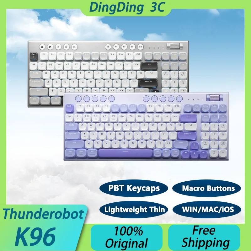 ThundeRobot K96 Wireless Bluetooth Mechanical Keyboard 3-mode Dwarf Switch Lightweight Thin Office PC Laptop Custom Win Mac iOS