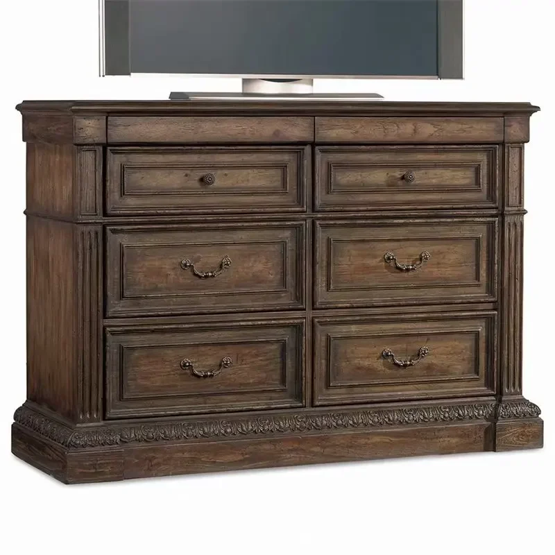 

Solid wood dresser bedroom American retro engraved mirror dressing table six chest cabinet storage side cabinet