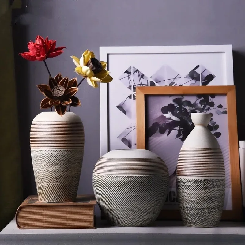 Tabletop Ceramic Vase Liiving Room Small Pure Restoring Ancient Ways Fresh Coarse Pottery Furnishing Piece Flower Arranger