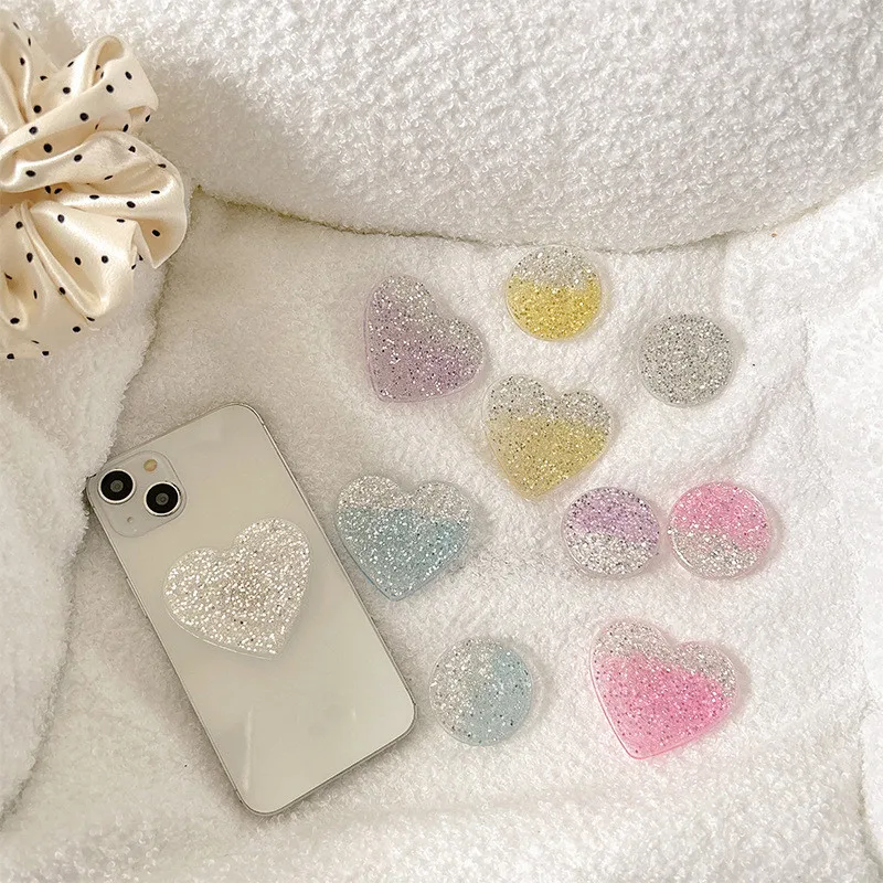 

Блестящее сердце, круговое складное кольцо на палец, подставка для мобильного телефона, держатель для Iphone 16, 15, Samsung, Xiaomi, держатель, кронштейн-подставка