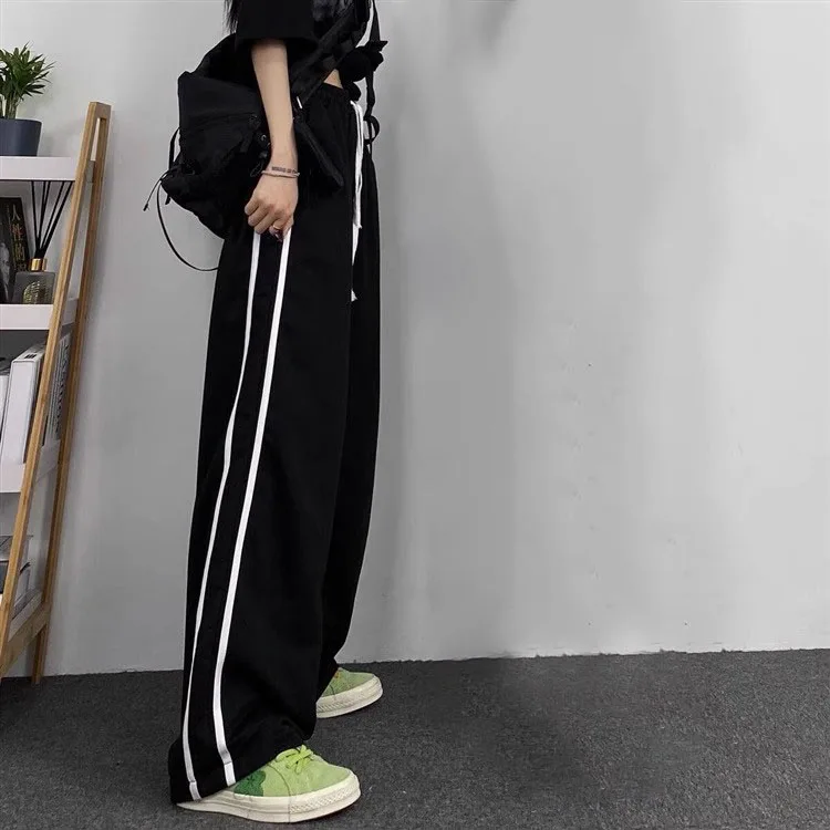 Black casual sweatpants Summer European and American high street straight leg retro hiphop hiphop wide-leg floor-length pants