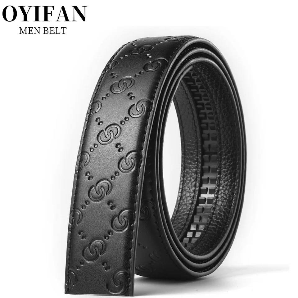 3.5cm Automatic Buckle Belt Replacement Strap Genuine Leather Belt without Buckle Fashionable Belt for Men