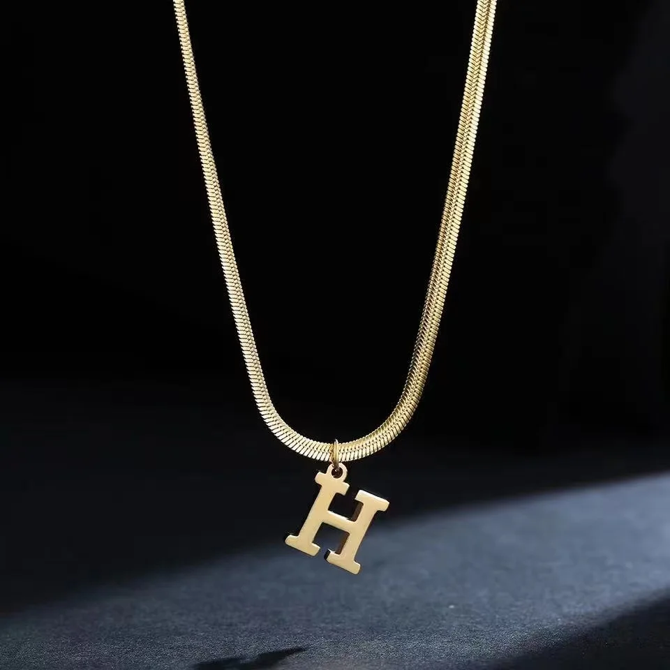 A-Z Alphabet Gold Color Stainless Steel Pendant Necklace for Women Snake Chain Initial Letter Clavicle Necklaces Collar Jewelry