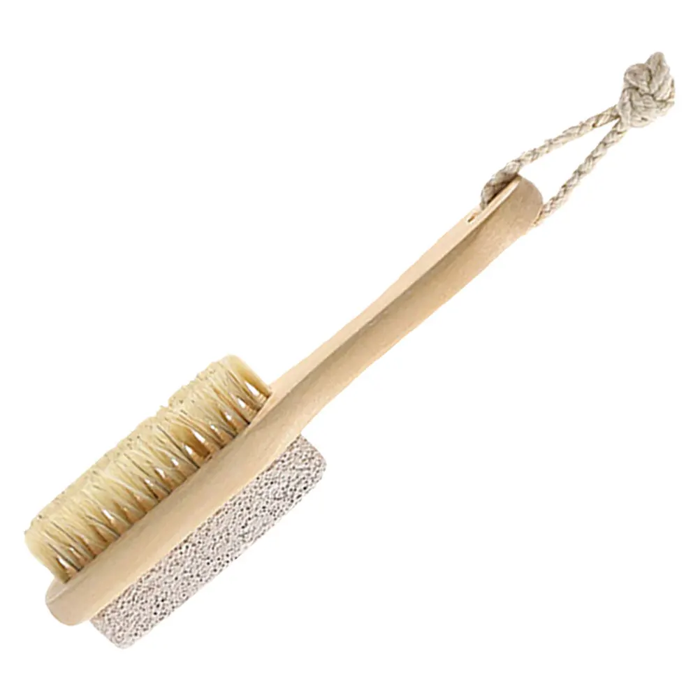 

Natural Bristle Brush Pumice Stone Combo Foot Scrubber Callus Remover Wood Handle Exfoliating Pedicure Tool For Dead Skin