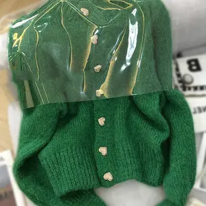 Green Mesh Wollmantel Herbst Halbkragen lässige lässige süße koreanische Mode Winter Nova Casual Jacke 7 Hauptverkäufe Strickjacke Frauengrün - №5