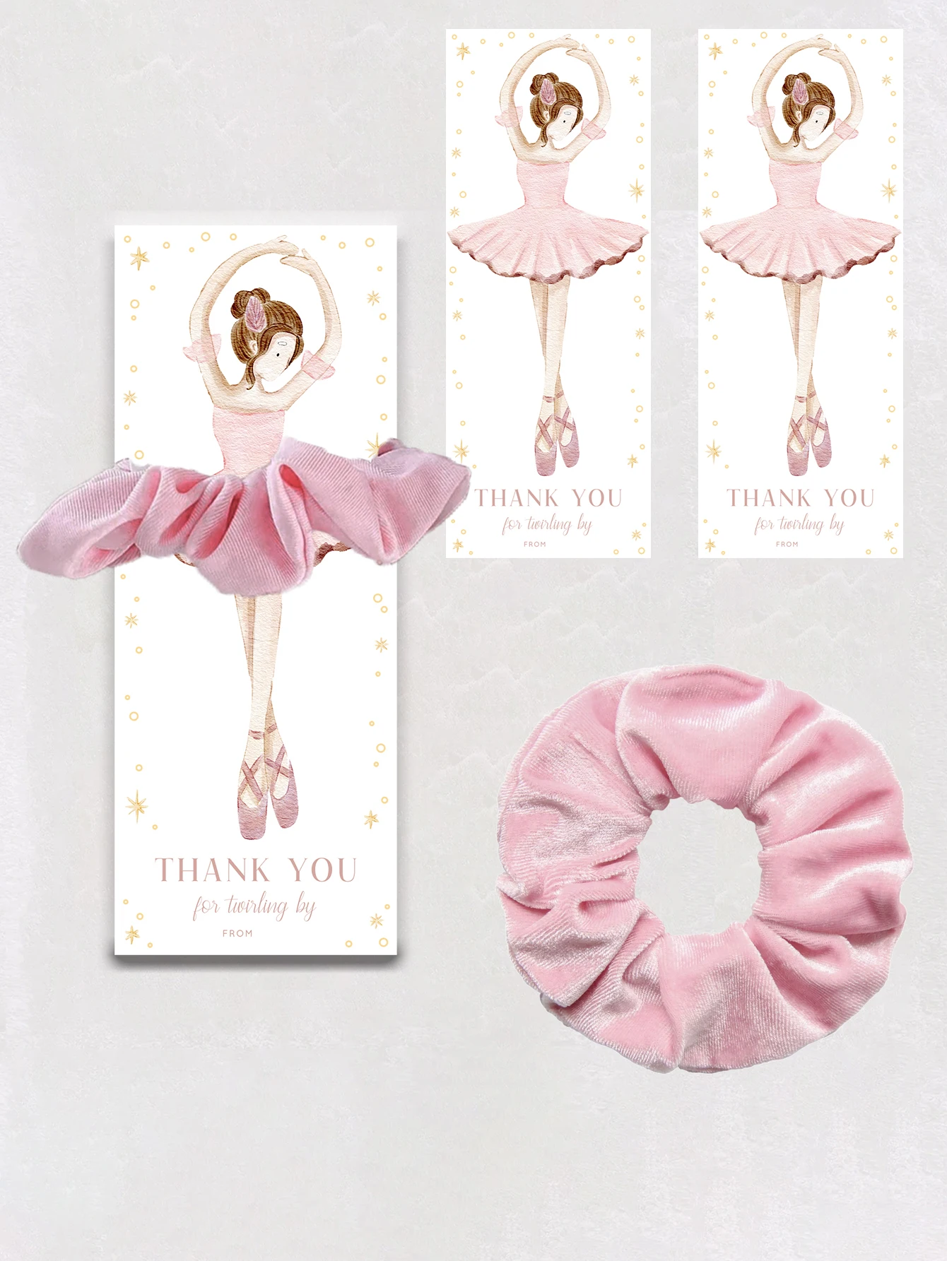Scrunchie de bailarina con tarjeta de etiqueta, fiesta de bailarina de ballet, recuerdo de cumpleaños, tutú, lindas etiquetas de scrunchie para niñas y mujeres