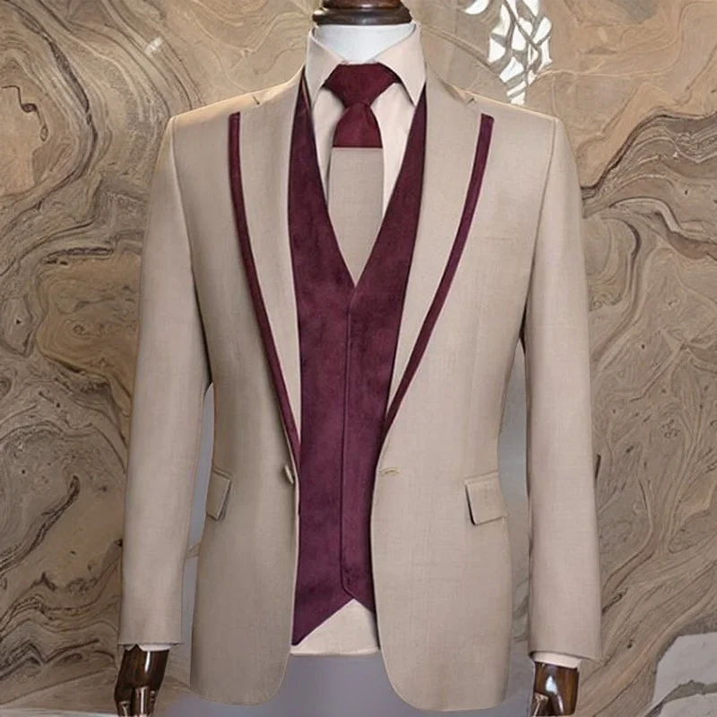 

Slim Fit Formal Wedding Suits for Men Prom Groom Tuxedo Notch Lapel Fashion Blazer 3 Pieces Male Suit Set with Pants and Vest