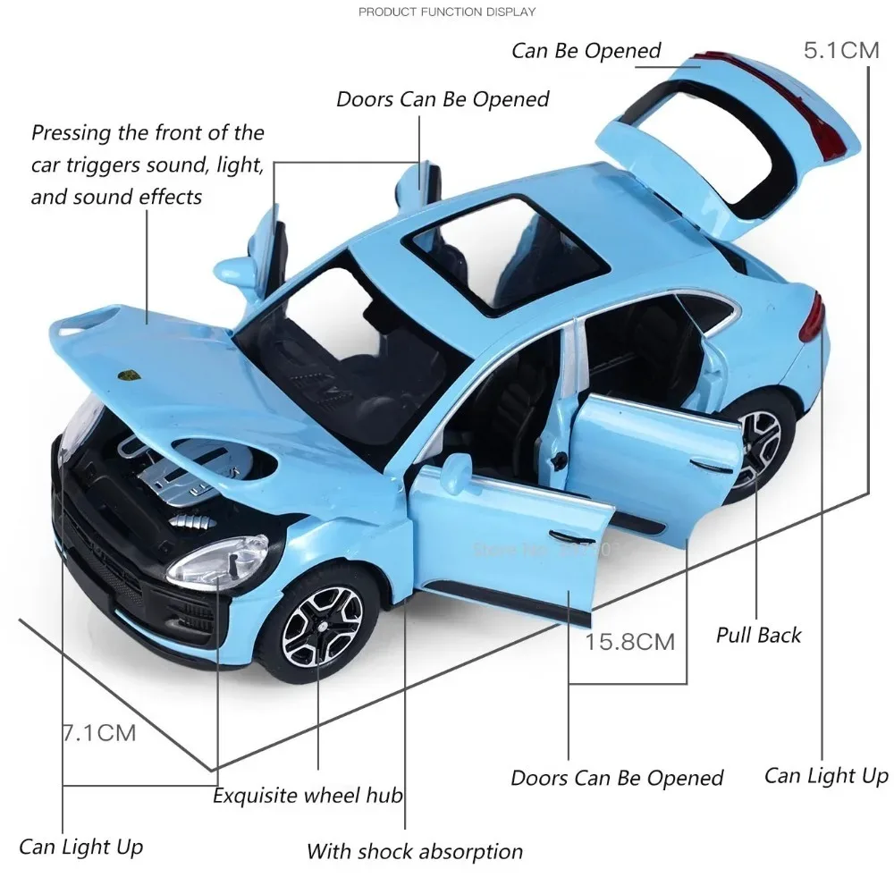 1:32 Cayenne Macan Cars Alloy Toys Diecast Models Wheel Pull Back Vehicles 6 Doors Opened Miniature SUV for Child Adult Gifts