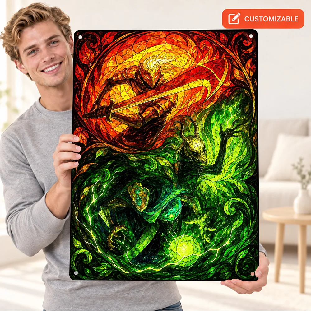 Slay The Spire II Aluminum Poster Personalized Metal Sign Stained Glass Illustration Wall Art For Home Office Book Lover Gift