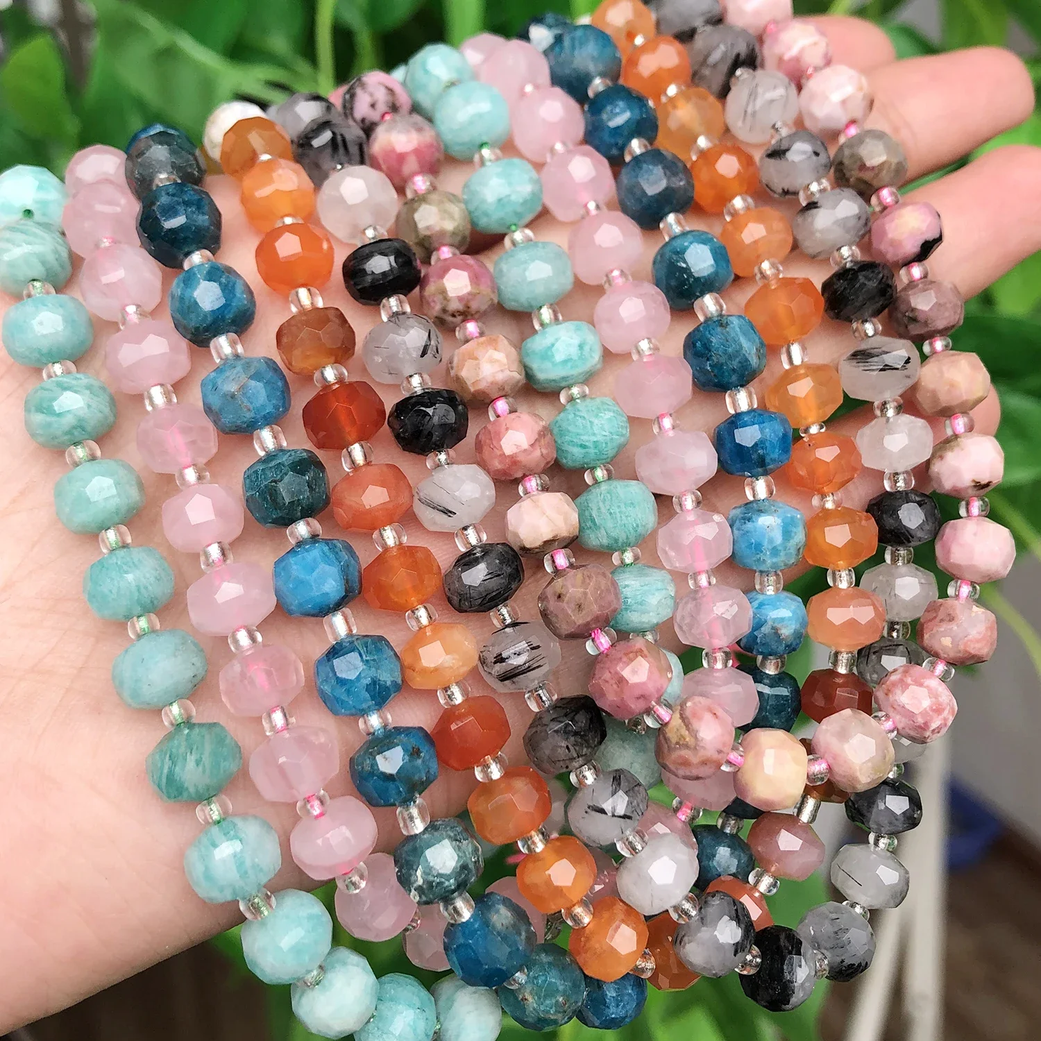 Genuine Natural Column Stone Beads Amethysts Amazonite Tourmaline Faceted Gemstones Beads for Jewelry Making DIY Unique Bracelet
