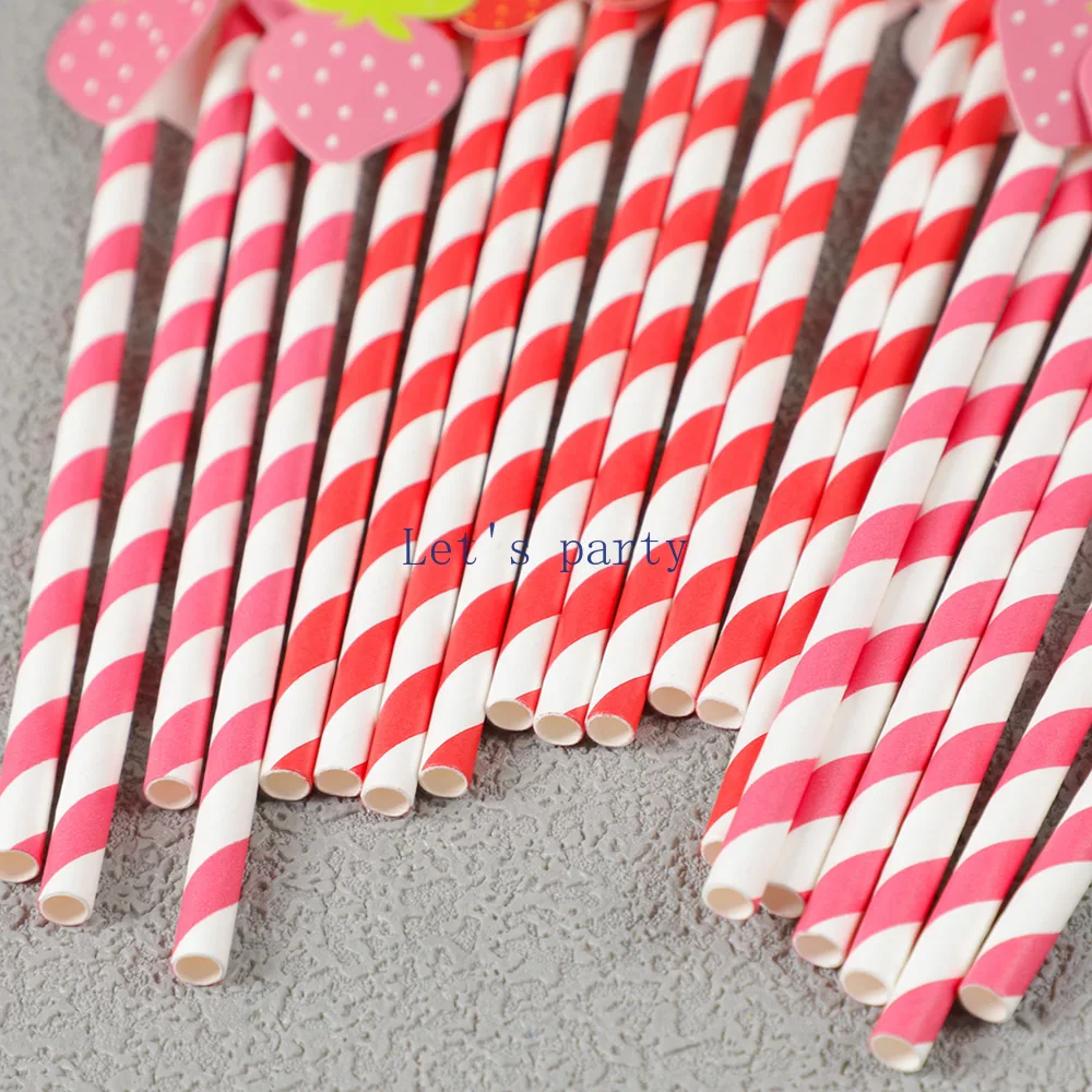 30Pcs Sweet Fruit Strawberry Theme Disposable Paper Straws Bar Drinking Straw for Kids Birthday Baby Shower Party Decoration