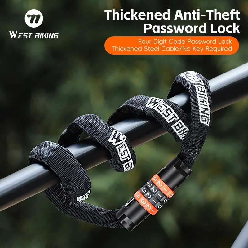

WEST BIKING Cycling Password Lock Bike Chain Anti-theft Lock Portable Lock MTB Bicycle Safety Stable 65-150CM Bike Accessories