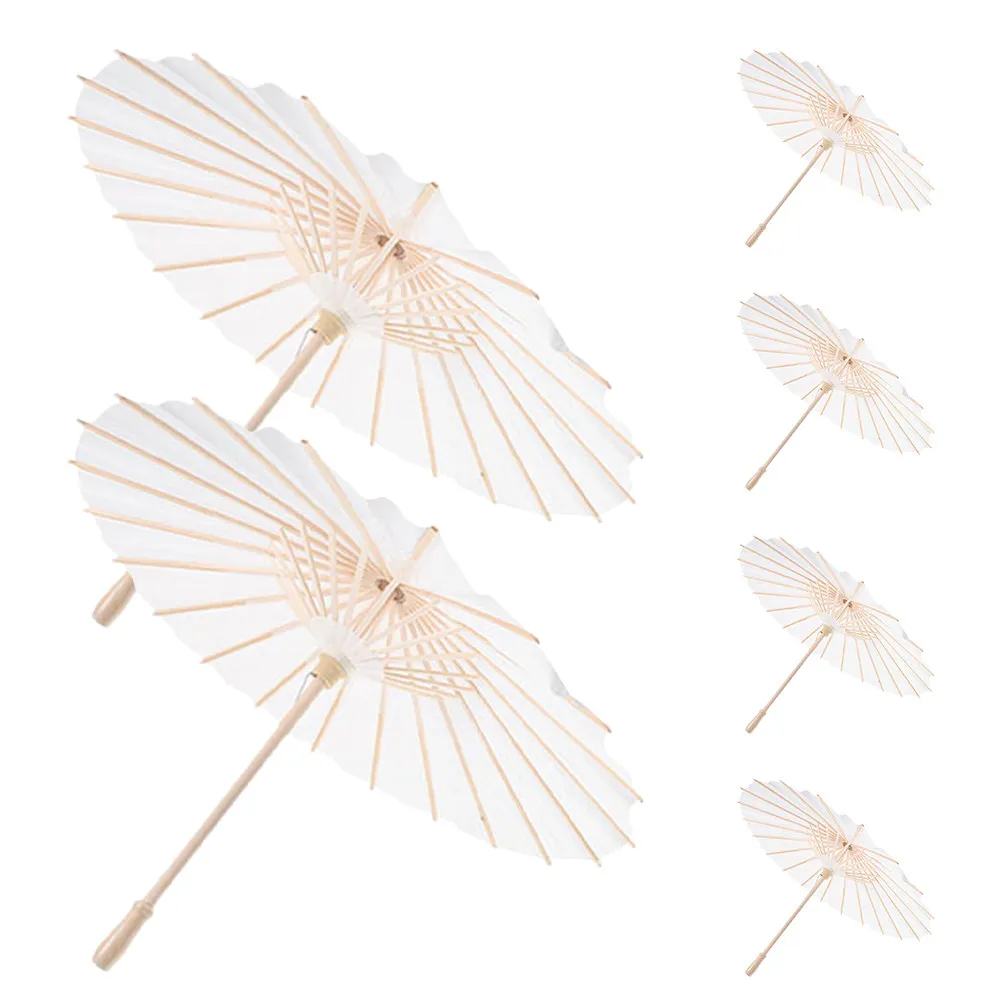 

6Pcs White Oiled Paper Umbrellas 23.6 Inch Chinese Traditional Craft DIY Painting Parasols Wedding Decor Bridal Party Favor Bulk