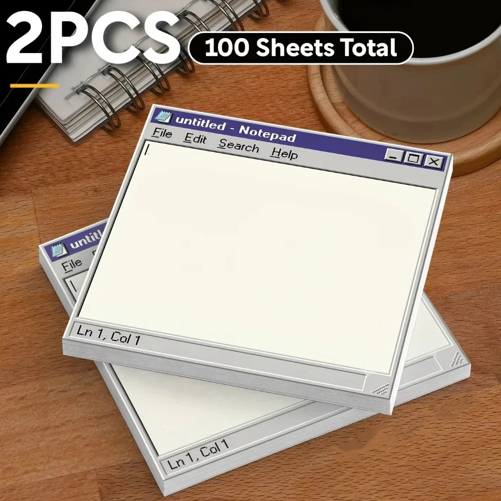 2PCS Funny Self-Adhesive Retro Computer Style Sticky Notes Unique Creative Mini Memo Pad Windows Style Reminder Notes Home Use